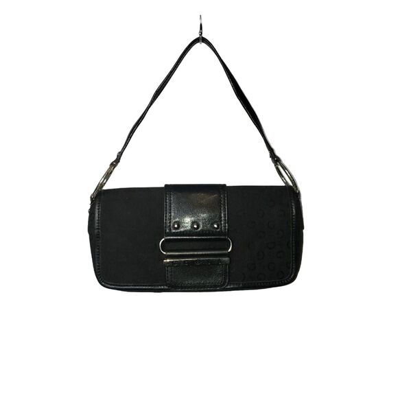 GUESS Handbags - Guess Shoulder Bag Womens Black Monogram Buckle Purse Faux Leather Small Handbag